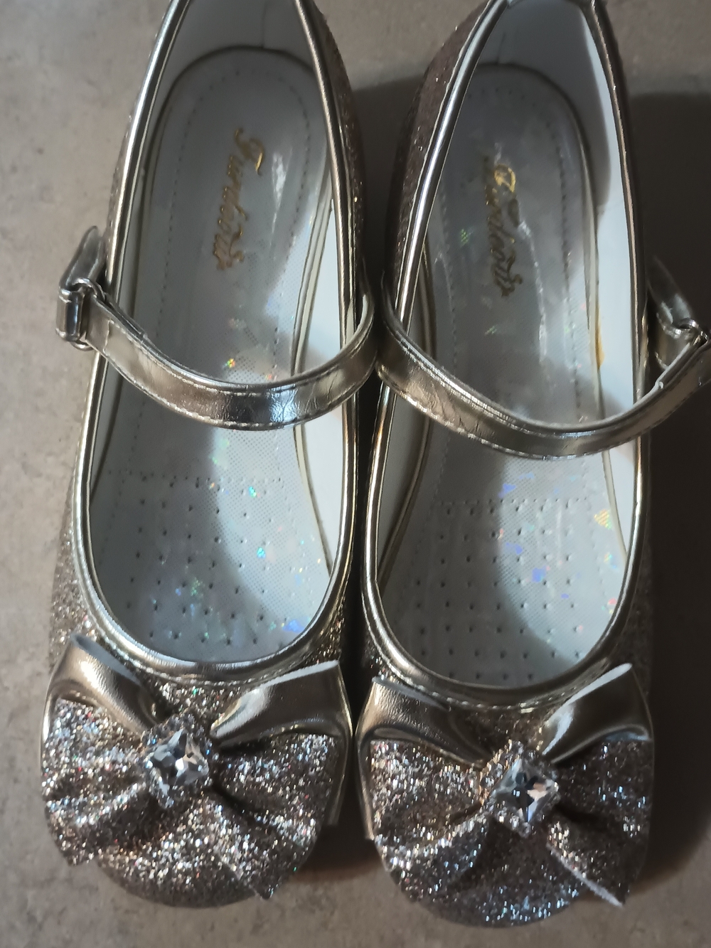 Girls Glitter Bow Mary Jane Dress Shoes - Gold